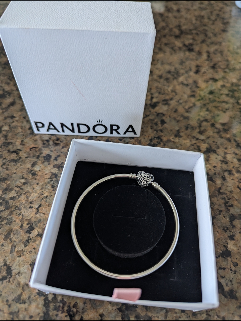 Pandora Silver Openwork Heart Clasp Bangle